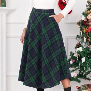 Women's Plaid Wool Green Skirt